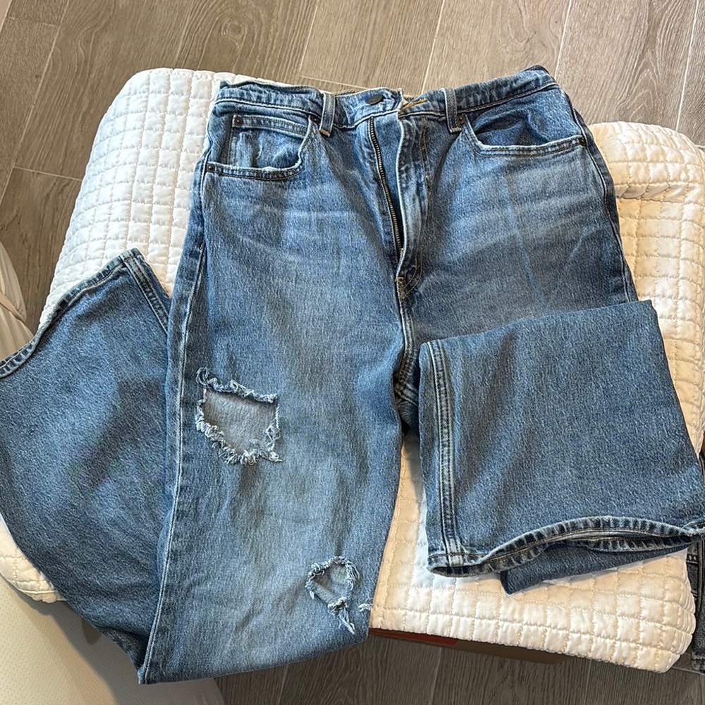 Levi's Blue Flare Wide Leg Jeans Distressed